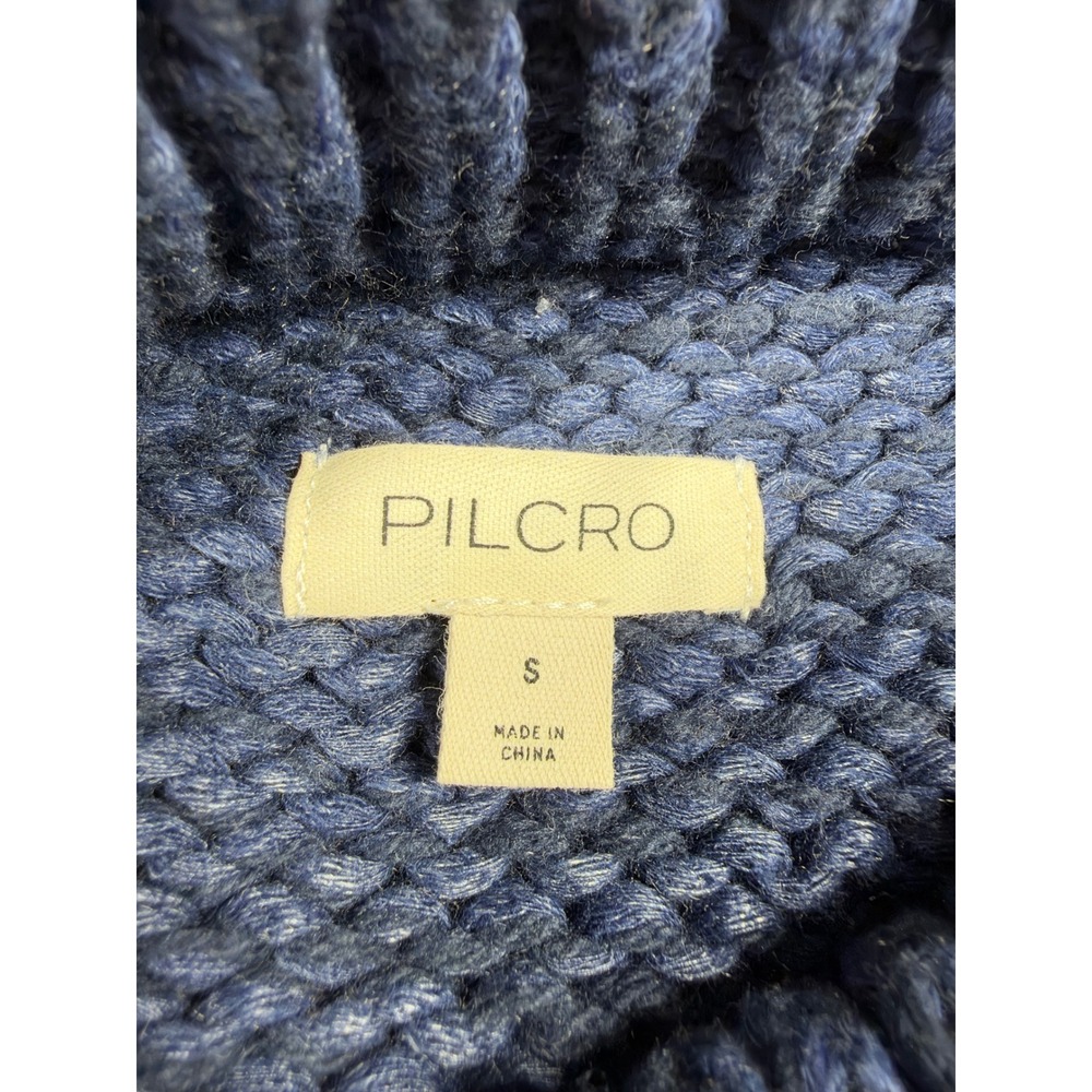 Anthropologie Pilcro Bird Sweater Small Blue Cream Heavyweight Chunky Knit - Picture 5 of 7